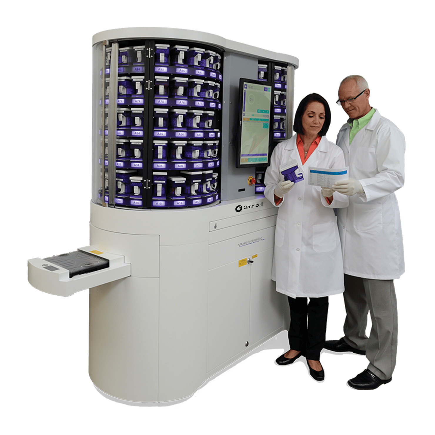 Image of two doctors standing next to the VBM200F machine